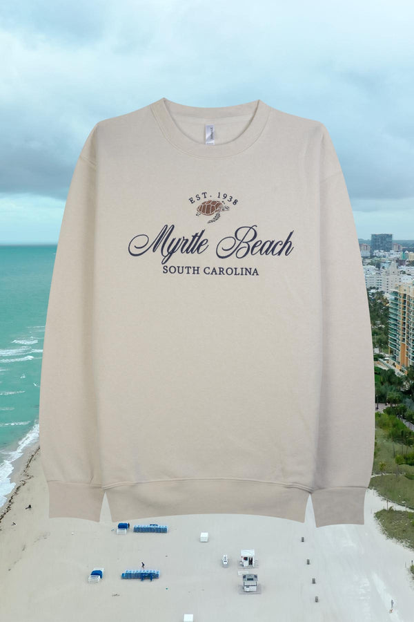 Soft fleece adult crewneck sweatshirt with 'Myrtle Beach / South Carolina' embroidery and side pockets - Beige