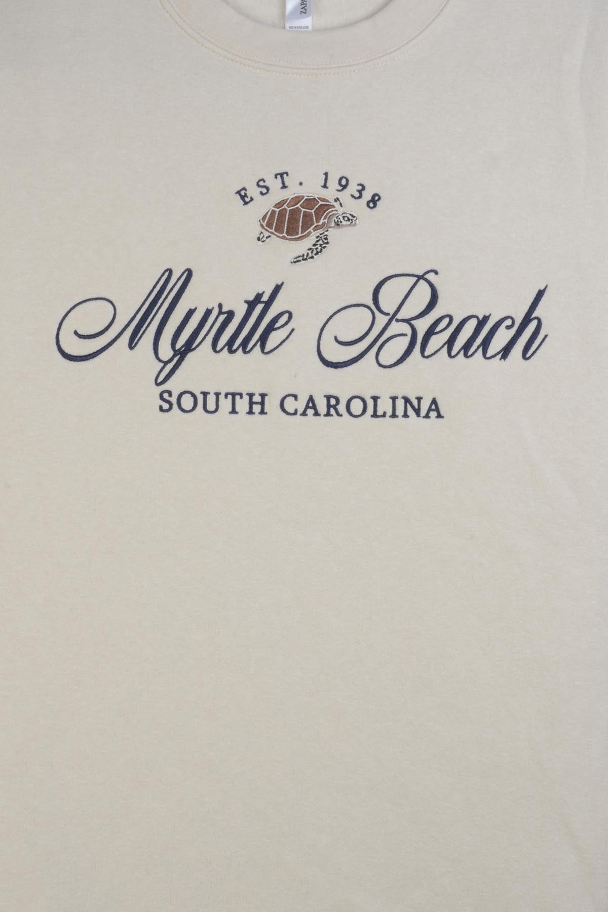Soft fleece adult crewneck sweatshirt with 'Myrtle Beach / South Carolina' embroidery and side pockets - Beige