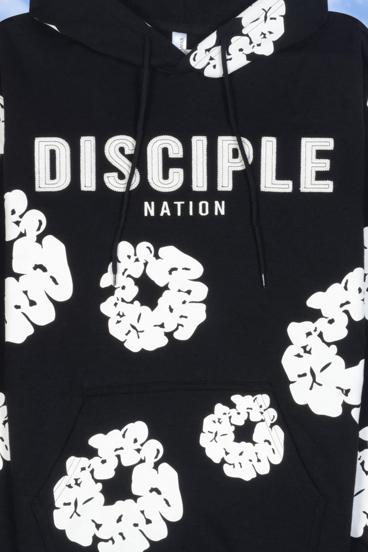 Embroidered 'DISCIPLE NATION' pullover hoodie for adults– FLOWER BLACK