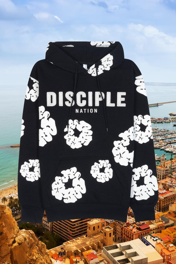 Embroidered 'DISCIPLE NATION' pullover hoodie for adults– FLOWER BLACK