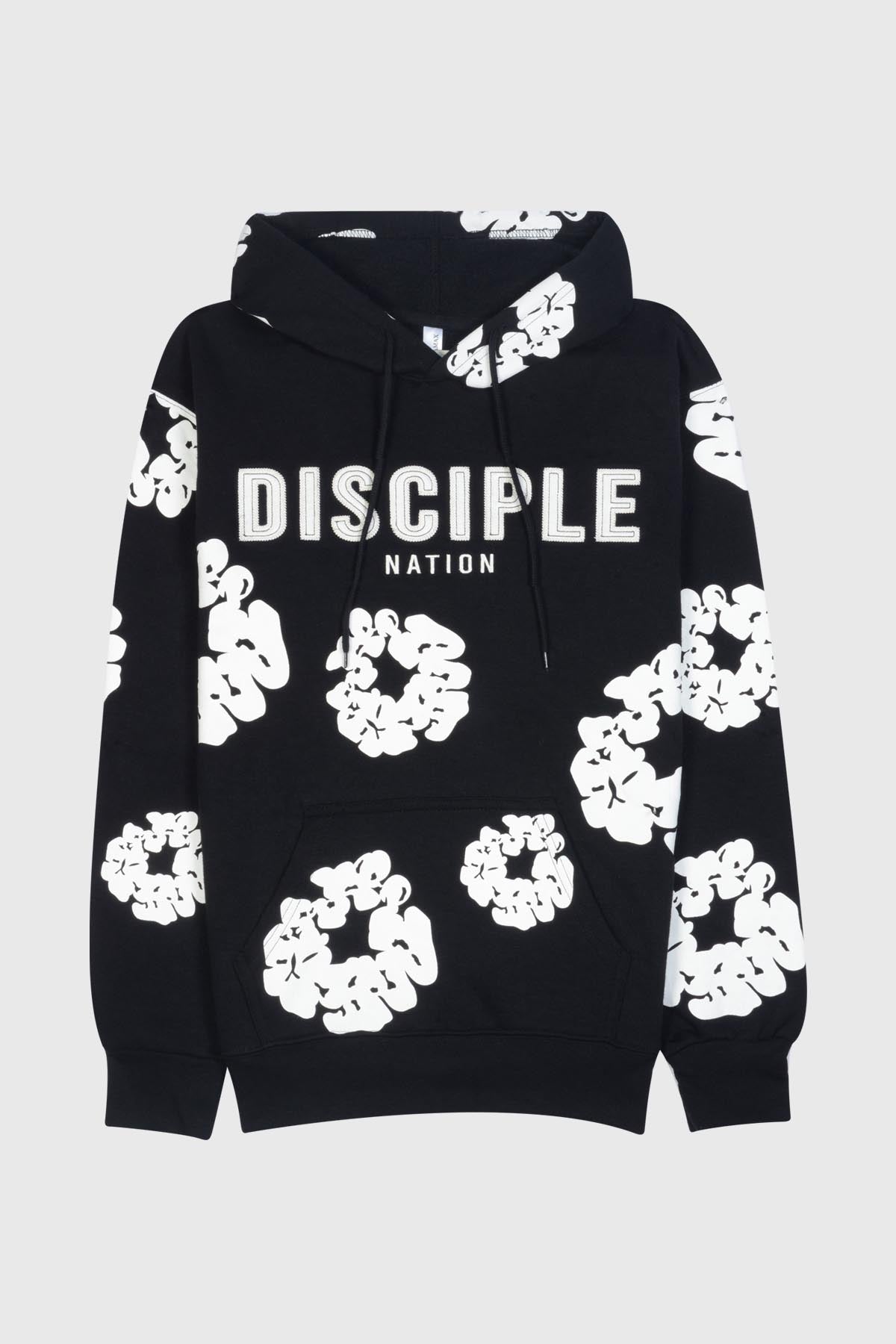 Embroidered 'DISCIPLE NATION' pullover hoodie for adults– FLOWER BLACK