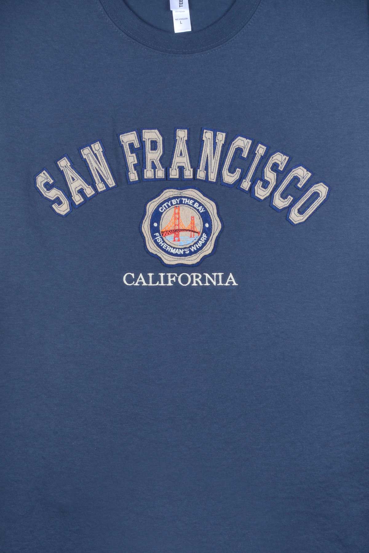 Navy San Francisco, California t-shirt with collegiate embroidery