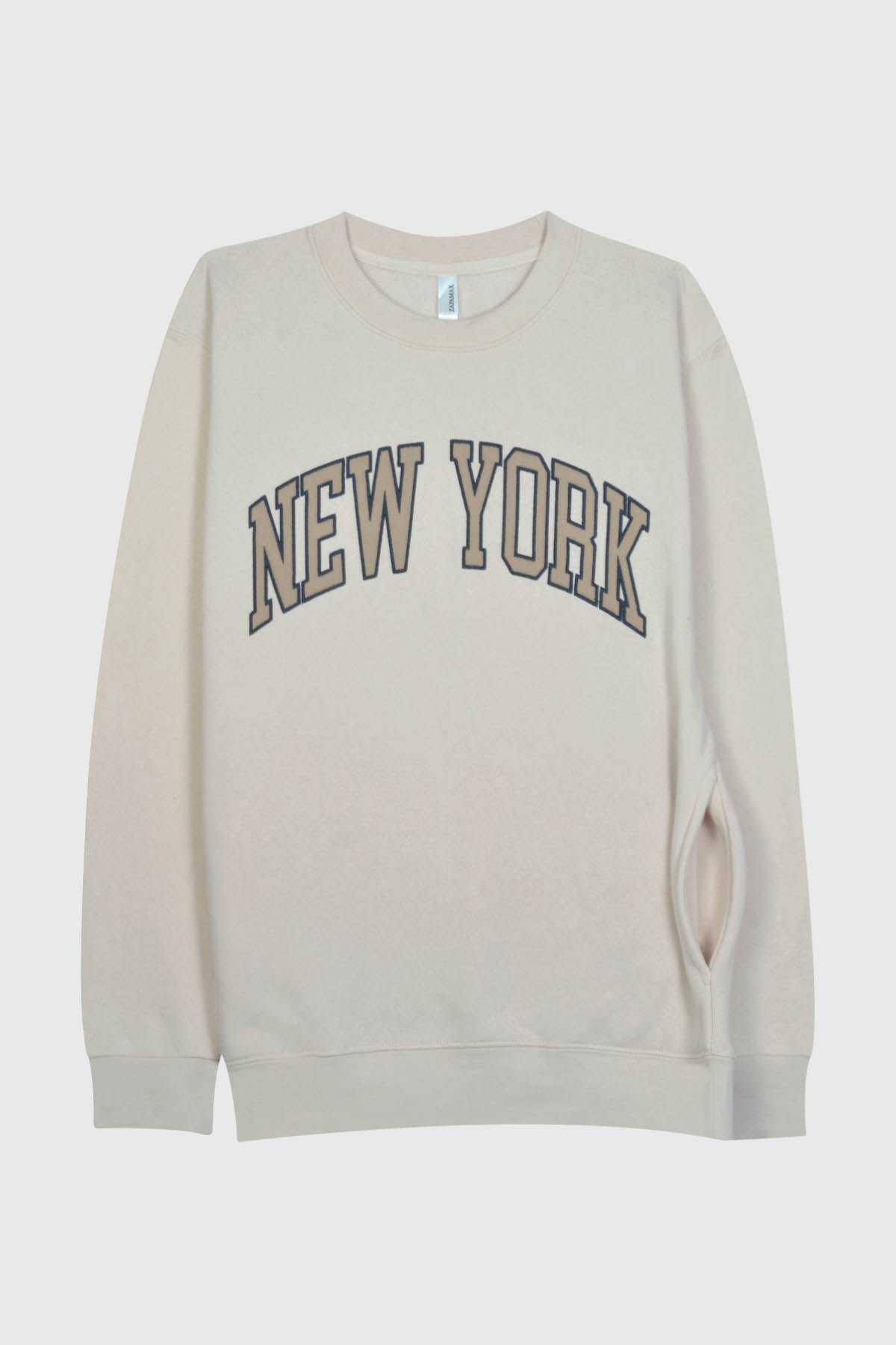 Adult Fleece Crewneck with 'NEW YORK' Embroidery and Side Pockets detail - BEIGE