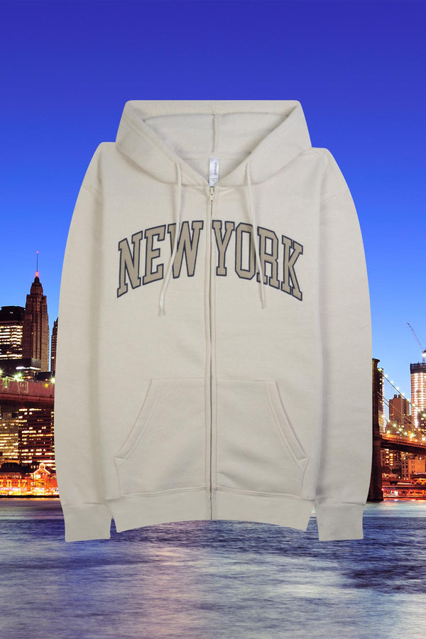 Adult unisex zip-up hoodie with chest embroidery reading "Myrtle Beach / South Carolina" – Beige