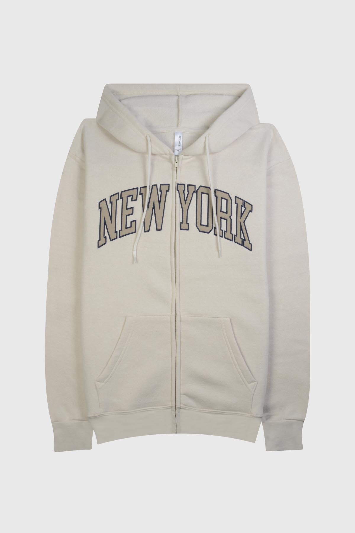 Adult unisex zip-up hoodie with chest embroidery reading "Myrtle Beach / South Carolina" – Beige