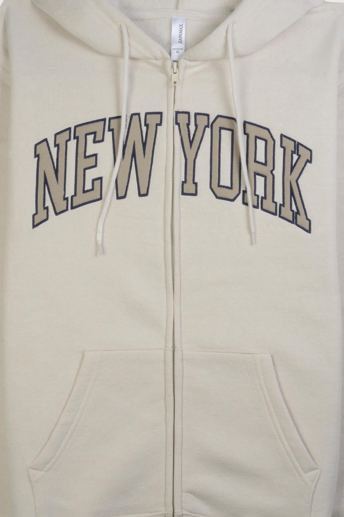 Adult unisex zip-up hoodie with chest embroidery reading "Myrtle Beach / South Carolina" – Beige