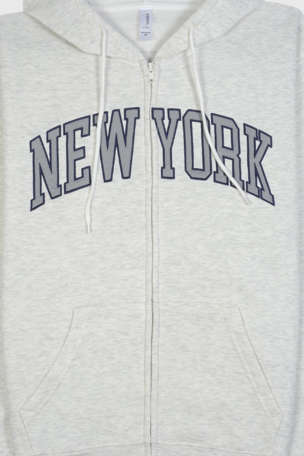 Adult embroidered 'NEW YORK' zip-up hoodie in soft fleece fabric - HTR OATMEAL