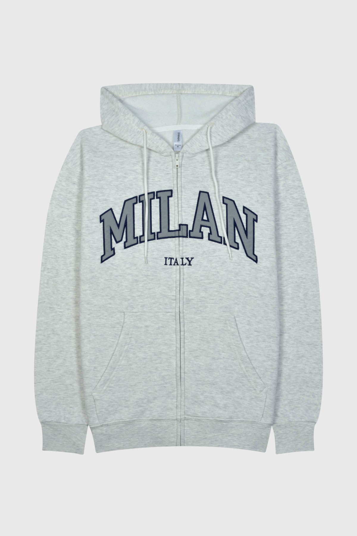 Adult Fleece Hoodie Zip-Up Embroidered 'MILAN / ITALY' Design - HTR.OATMEAL