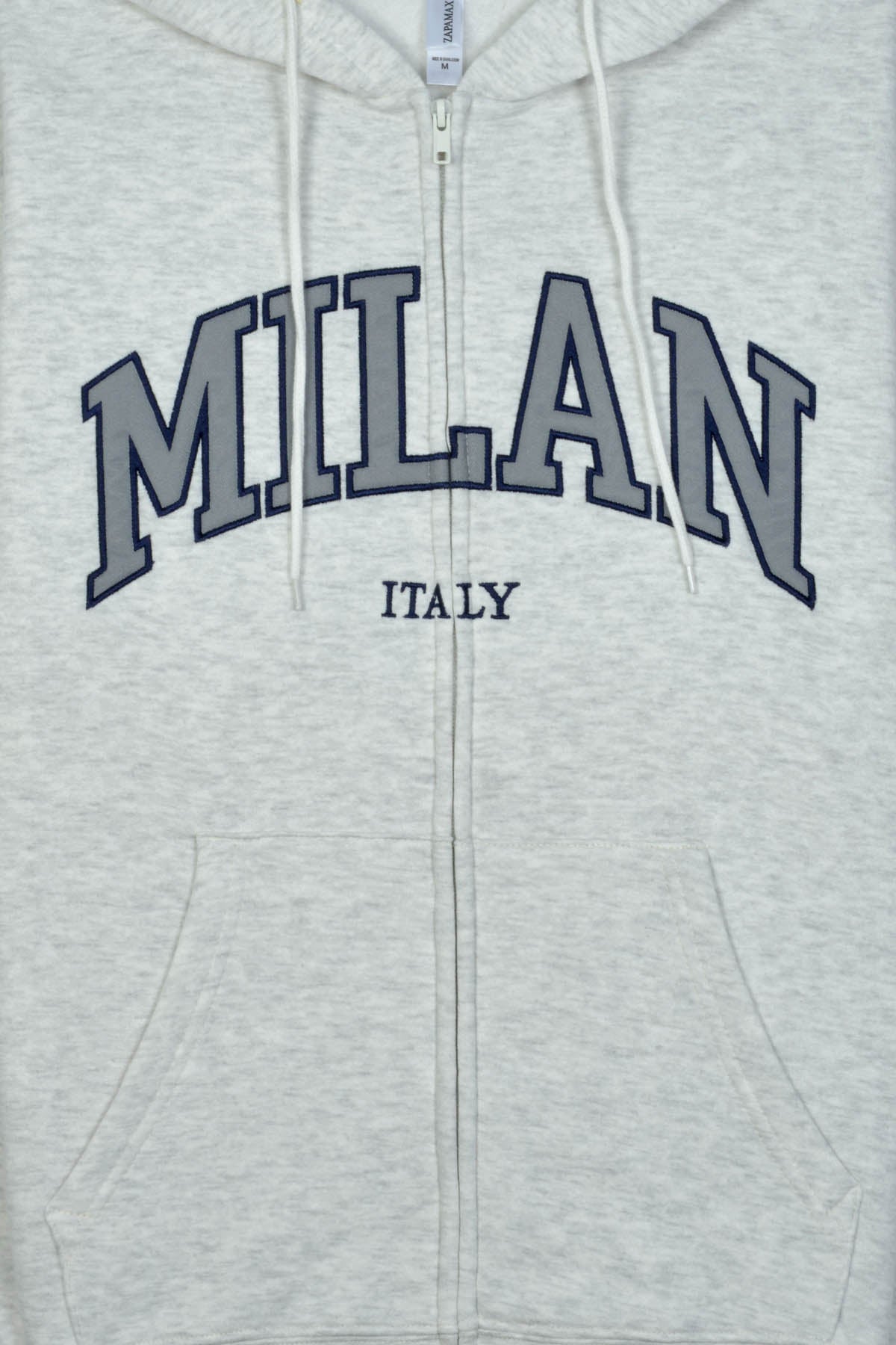 Adult Fleece Hoodie Zip-Up Embroidered 'MILAN / ITALY' Design - HTR.OATMEAL