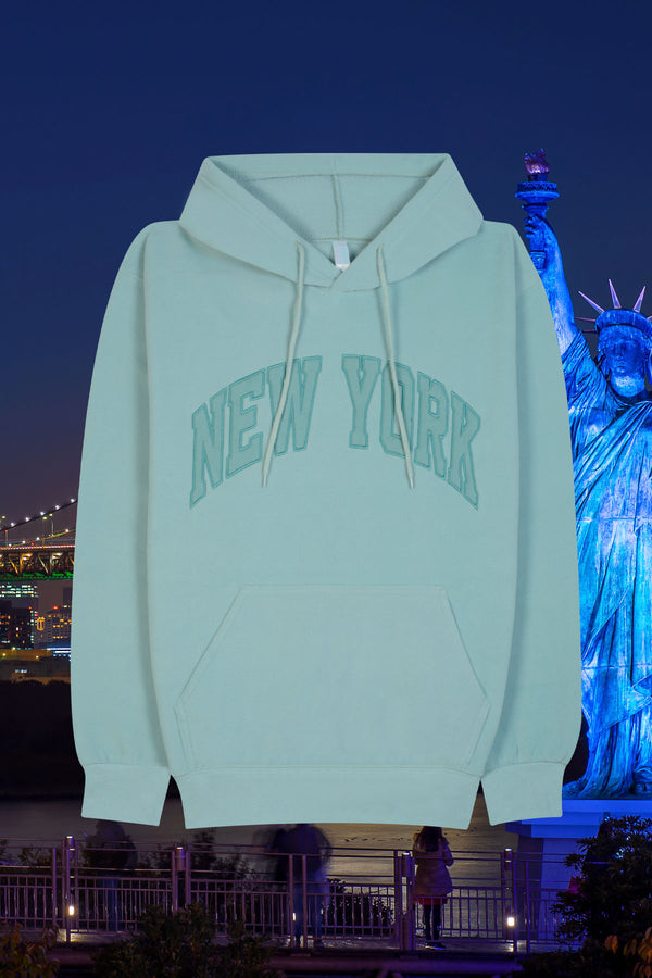 Adult unisex polar fleece hoodie with embroidered New York  - POL SINGA SAGE 