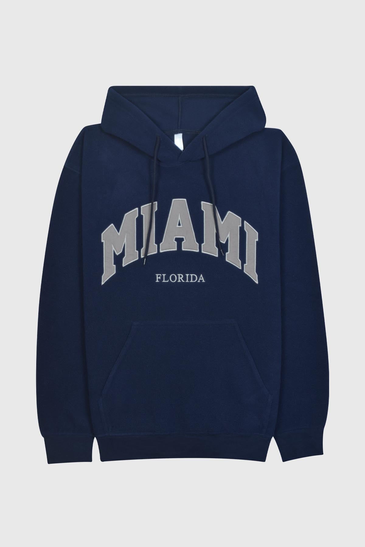 Adult Polar Fleece Hoodie with 'MIAMI / FLORIDA' Chest Embroidery -POL NAVY