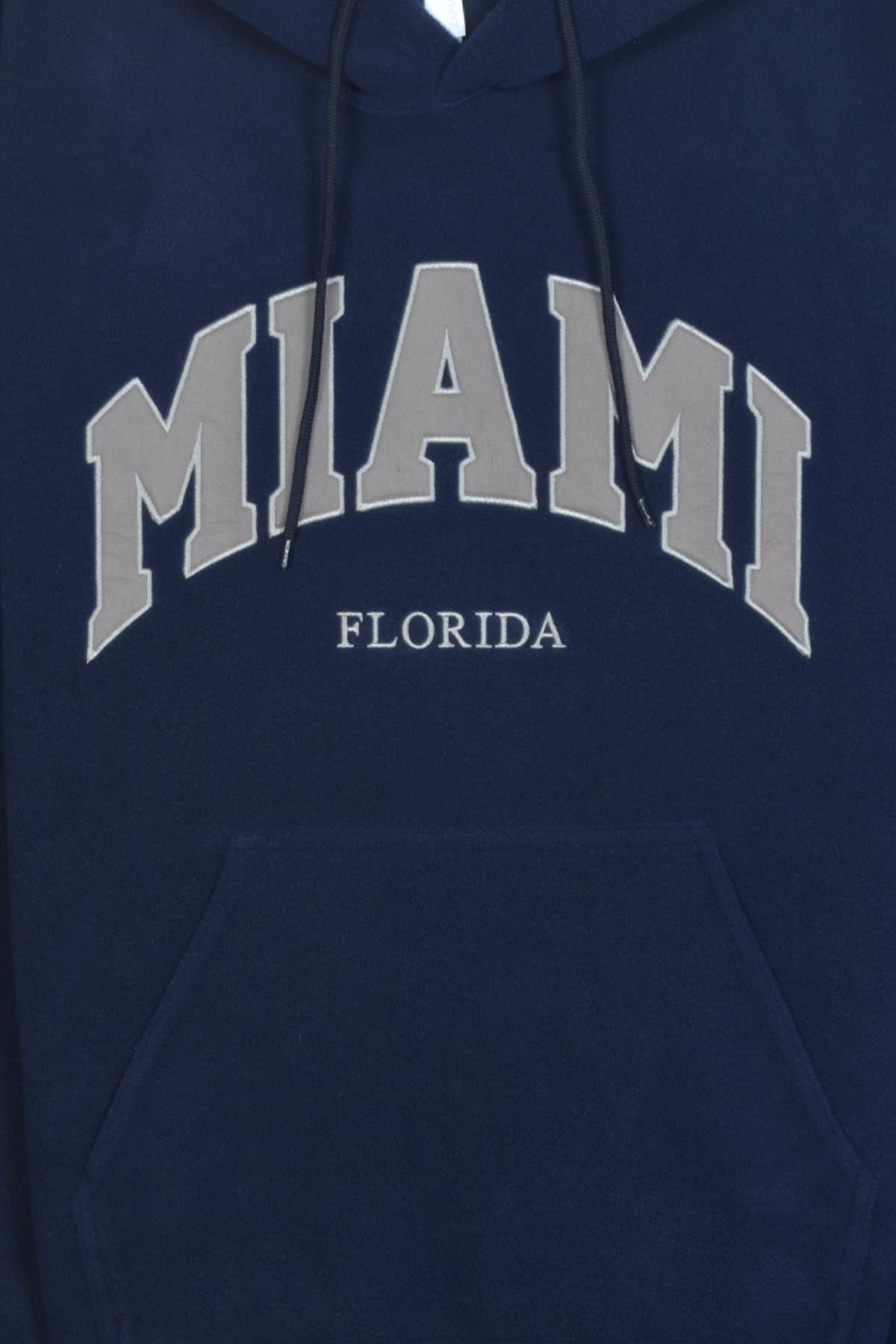 Adult Polar Fleece Hoodie with 'MIAMI / FLORIDA' Chest Embroidery -POL NAVY