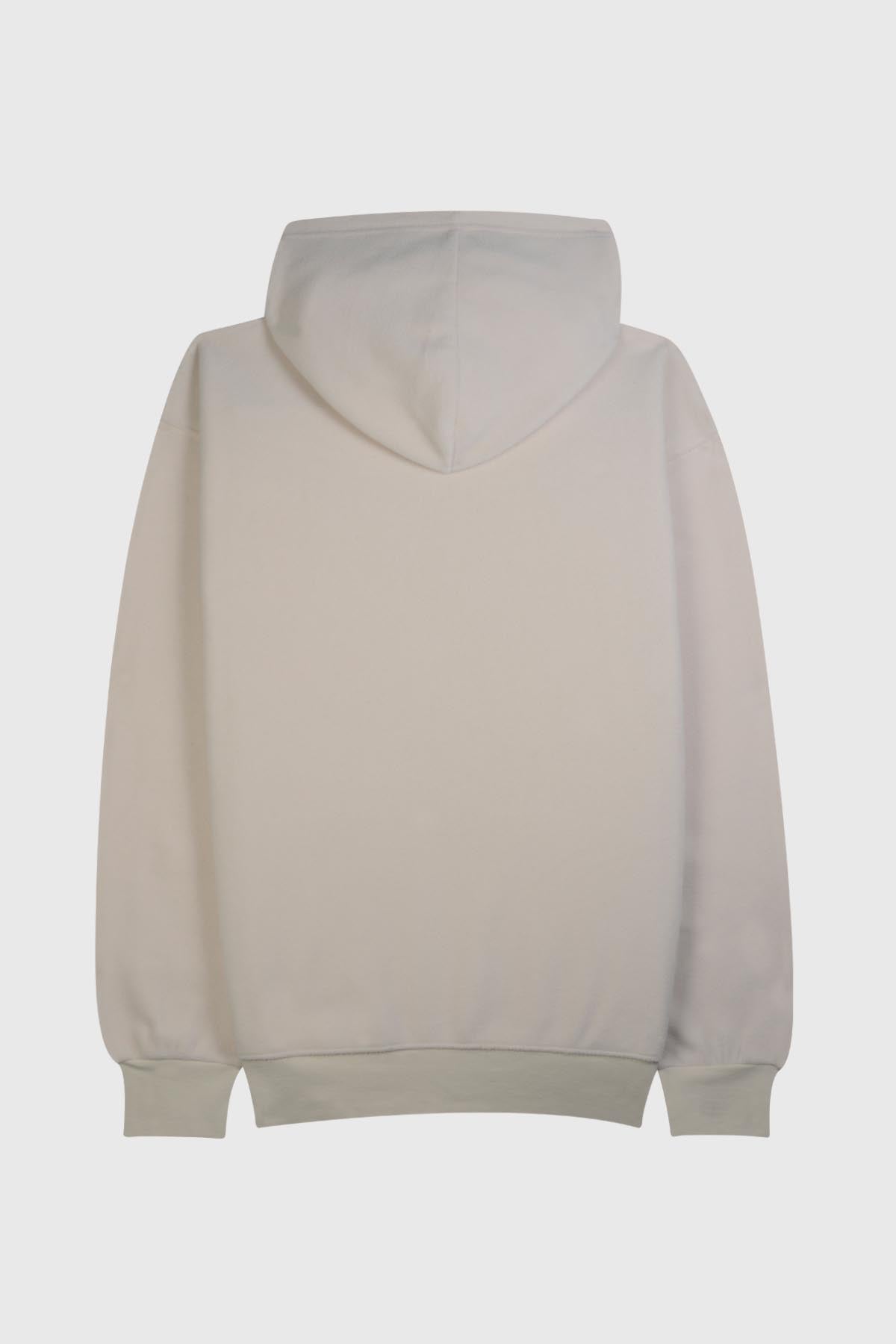 Adult embroidered pullover hoodie with "NEW YORK" chest design - POL BEIGE 