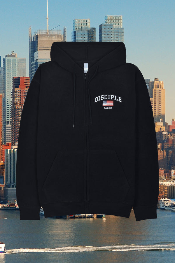 Adult Polar Fleece Zip Up Hoodie with 'DISCIPLE NATION' Chest Embroidery – POL BLACK