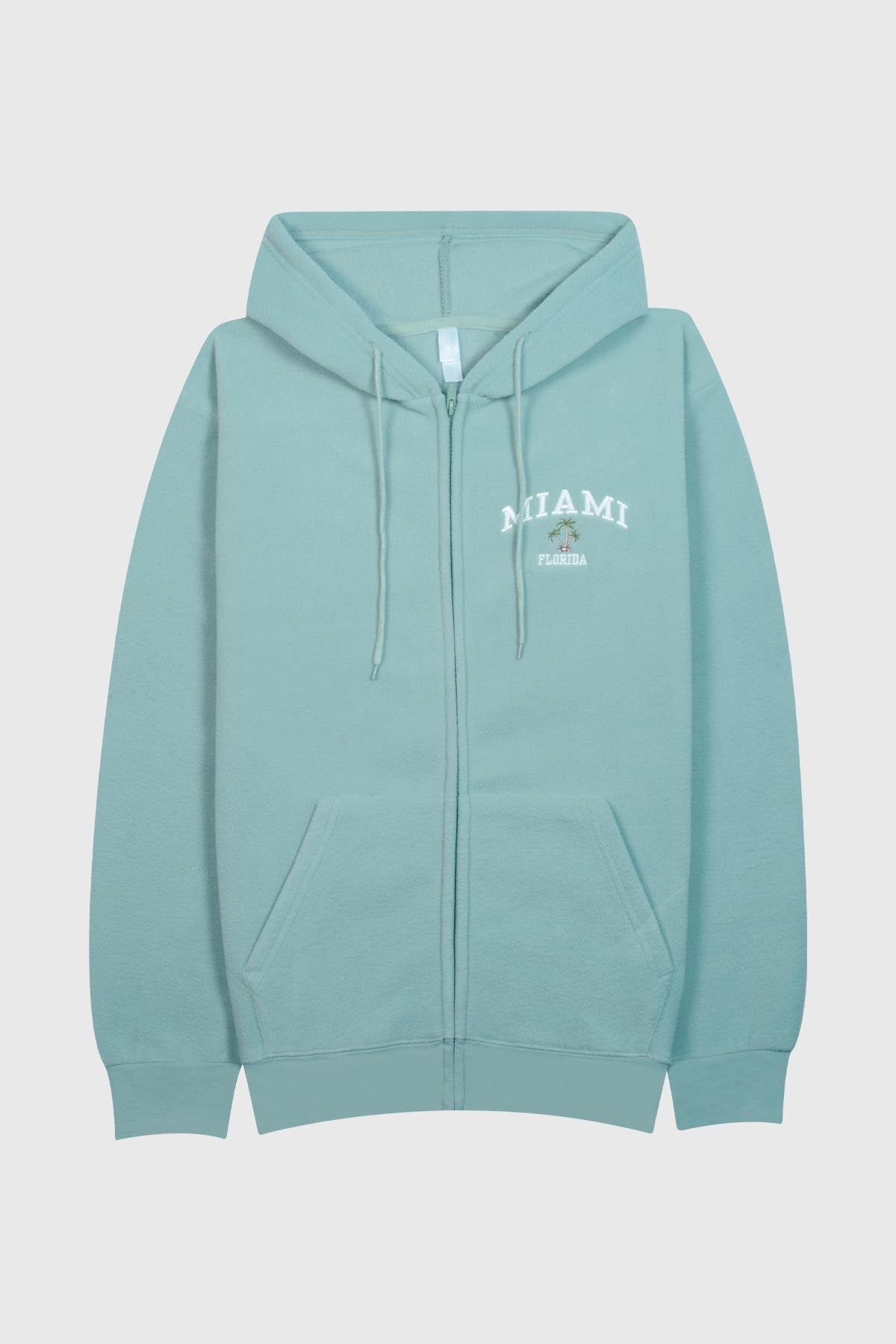 Adult full zip hoodie with Miami Florida embroidery on pocket - Pol Singa Sage