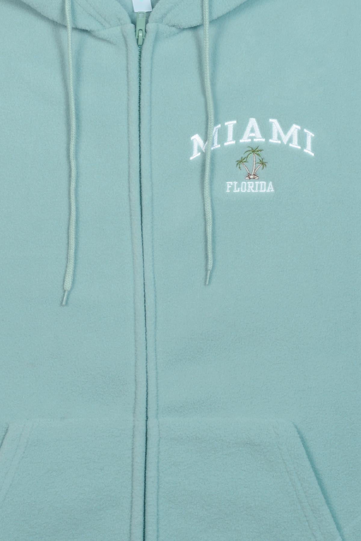 Adult full zip hoodie with Miami Florida embroidery on pocket - Pol Singa Sage