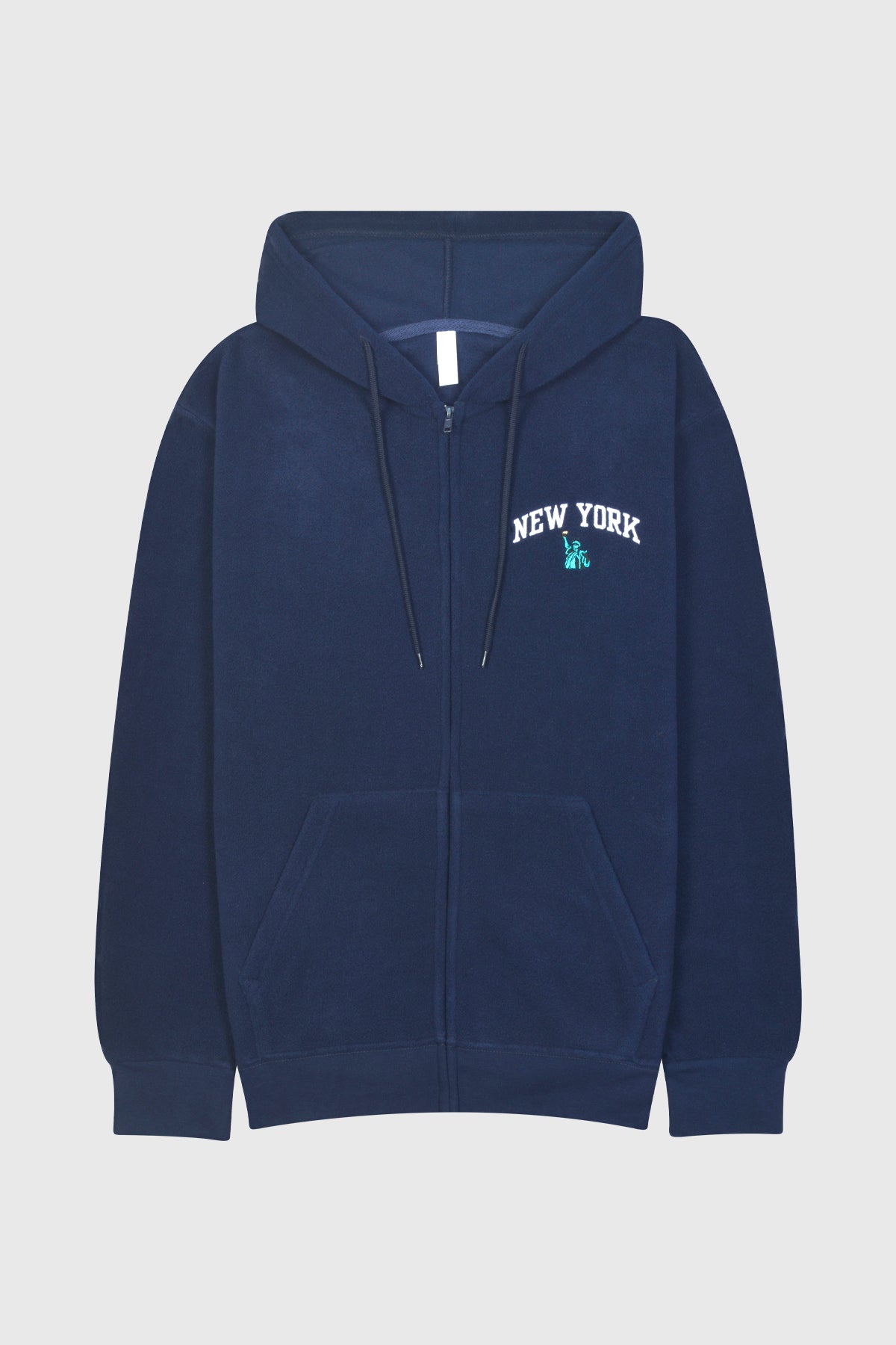 Adult Polar Fleece Zip Up Hoodie with 'NEW YORK' Embroidered Chest  –  POL NAVY