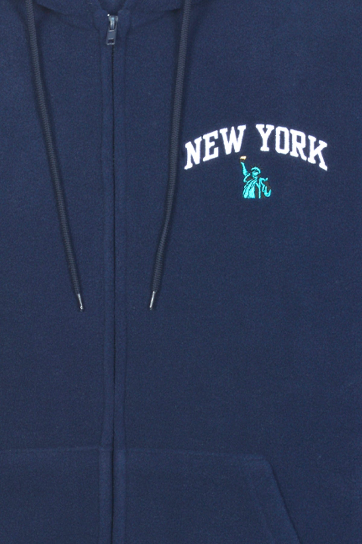 Adult Polar Fleece Zip Up Hoodie with 'NEW YORK' Embroidered Chest  –  POL NAVY