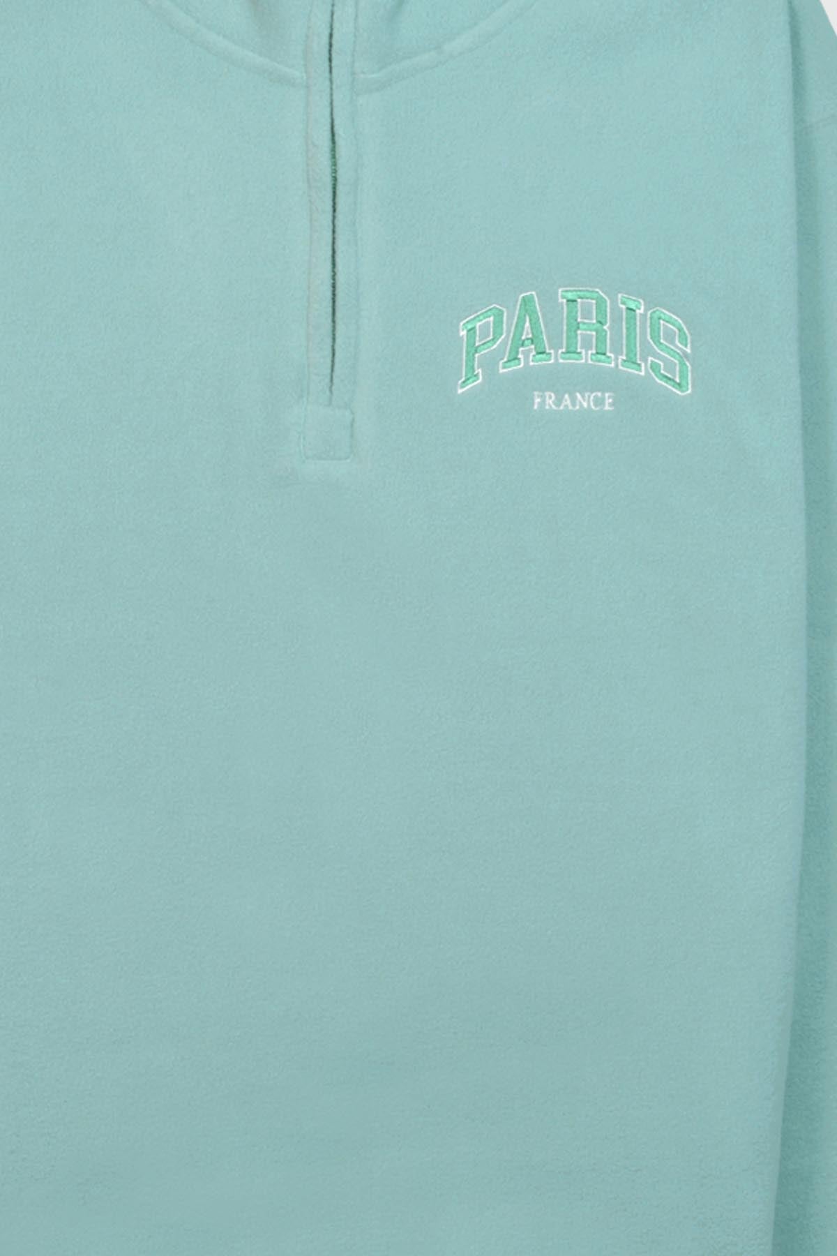 Adult Uriel quarter zip fleece with “PARIS / FRANCE” embroidered pocket and side pocket – POL SINGA SAGE