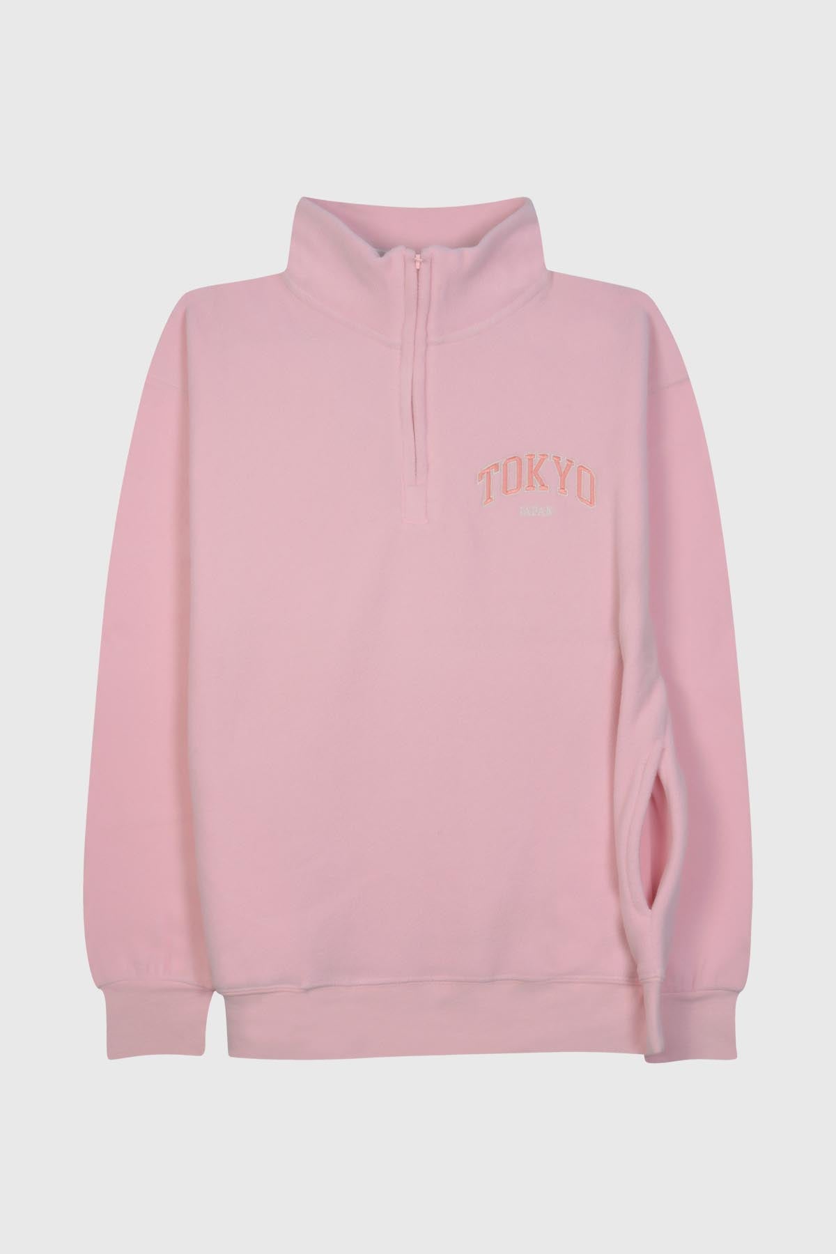 Adult Polar Fleece Quarter Zip Sweatshirt Embroidered TOKYO JAPAN Side Pockets - POL PEACH