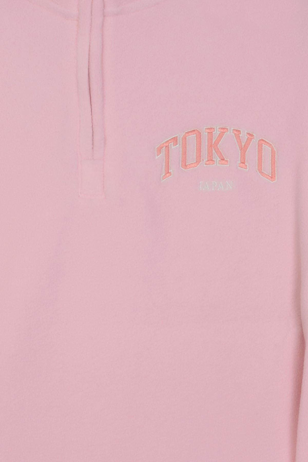 Adult Polar Fleece Quarter Zip Sweatshirt Embroidered TOKYO JAPAN Side Pockets - POL PEACH