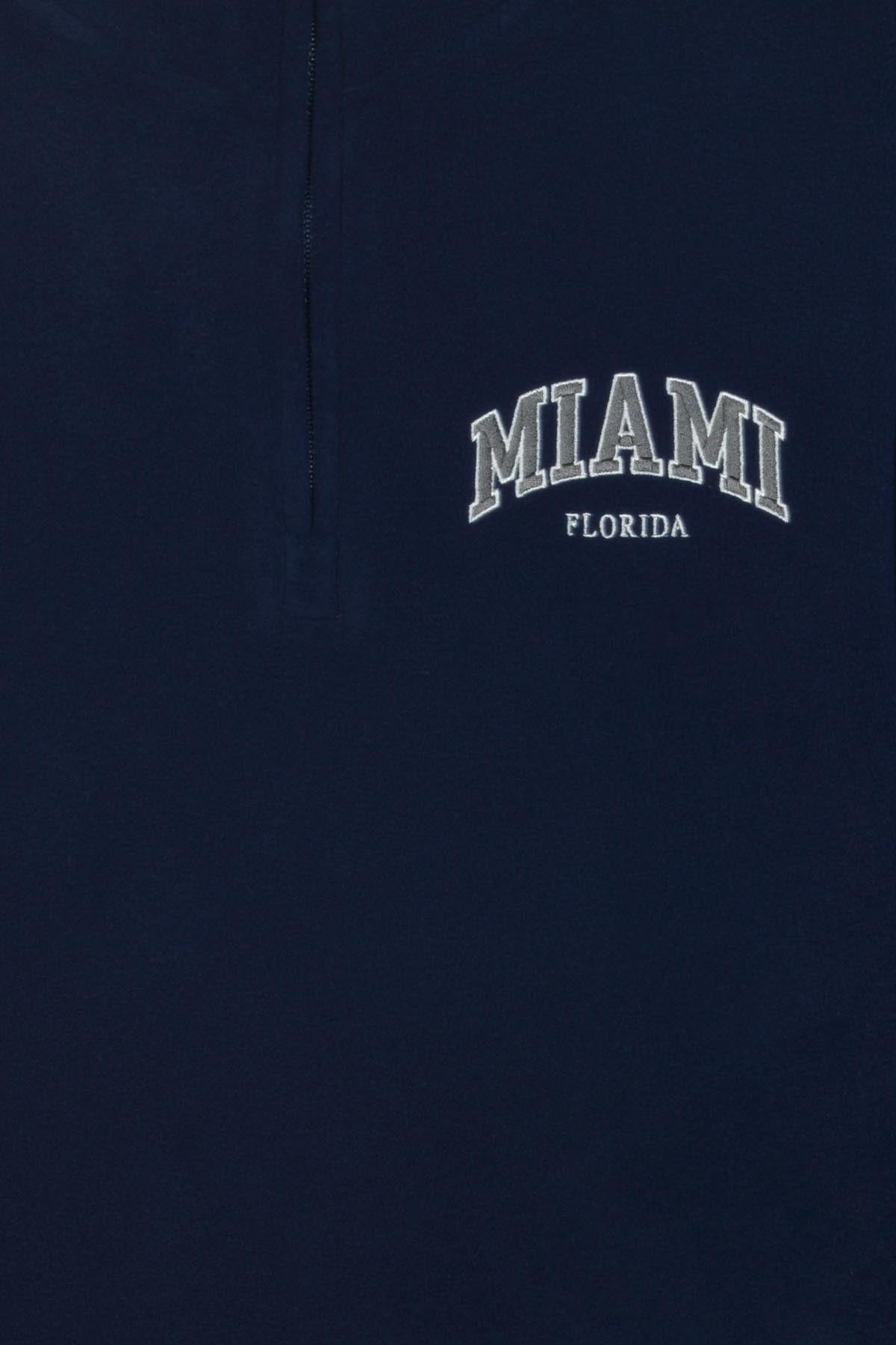 Adult Polar Fleece Quarter Zip Sweatshirt Embroidered MIAMI FLORIDA Side Pockets - POL NAVY
