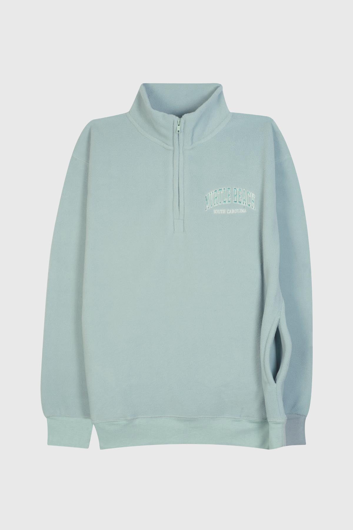 Adult ¼ Zip Pullover with Pockets, Embroidered 'MYRTLE BEACH / SOUTH CAROLINA' - POL SINGA SAGE