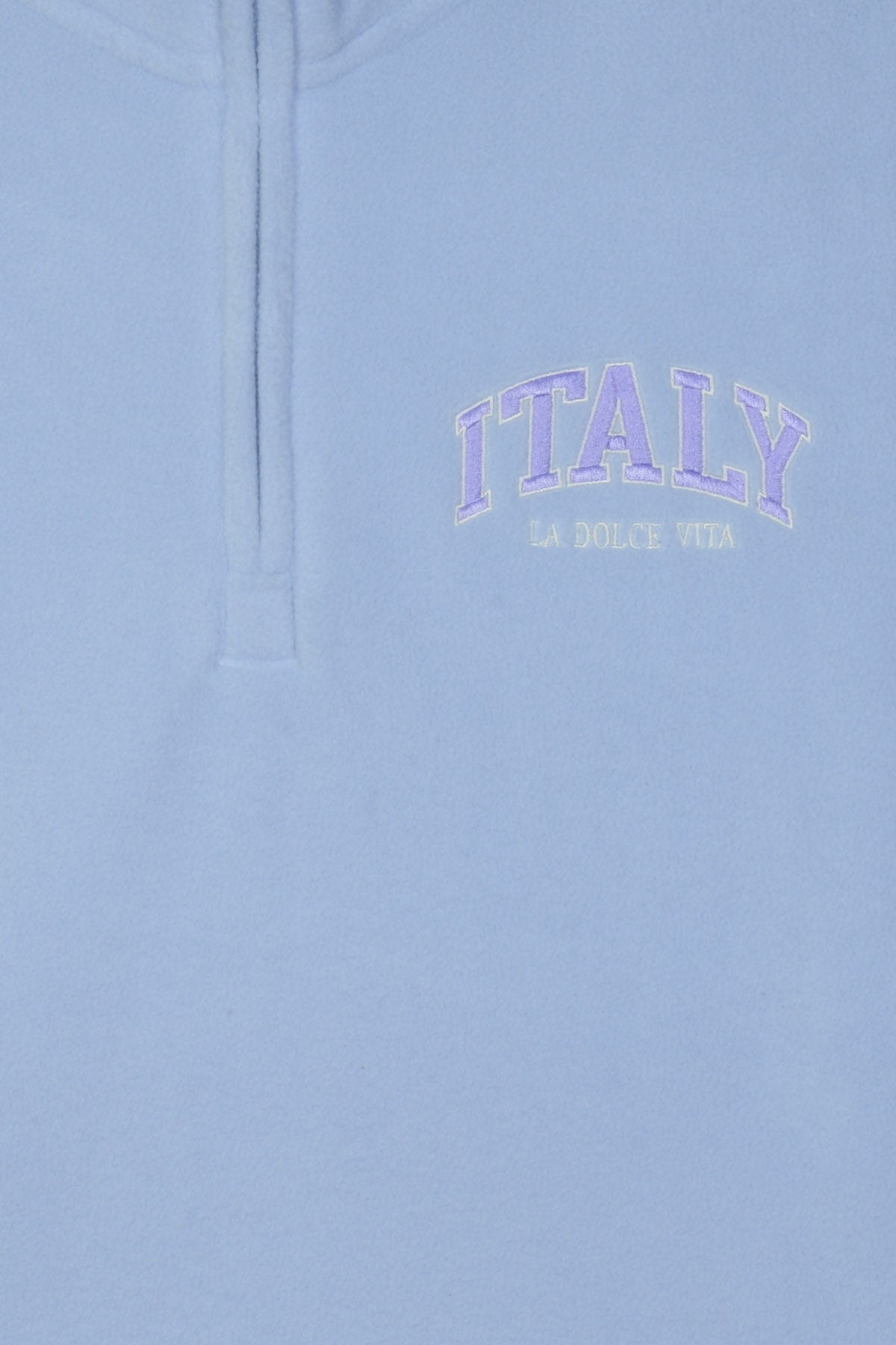 Adult Quarter Zip Sweatshirt Embroidered ITALY LA DOLCE VITA Polar Fleece Side Pockets – Pol Pastel Periwinkle