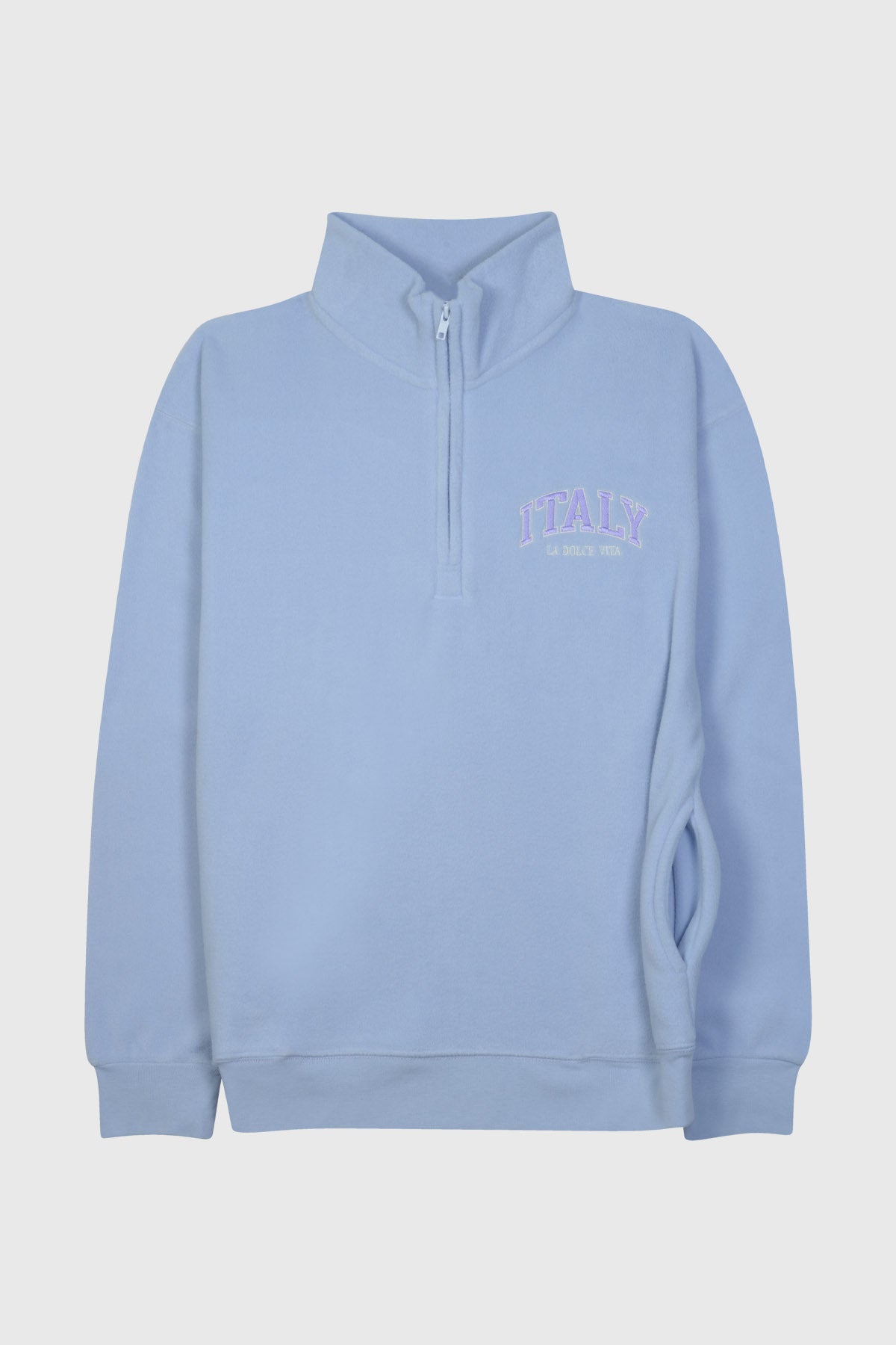 Adult Quarter Zip Sweatshirt Embroidered ITALY LA DOLCE VITA Polar Fleece Side Pockets – Pol Pastel Periwinkle
