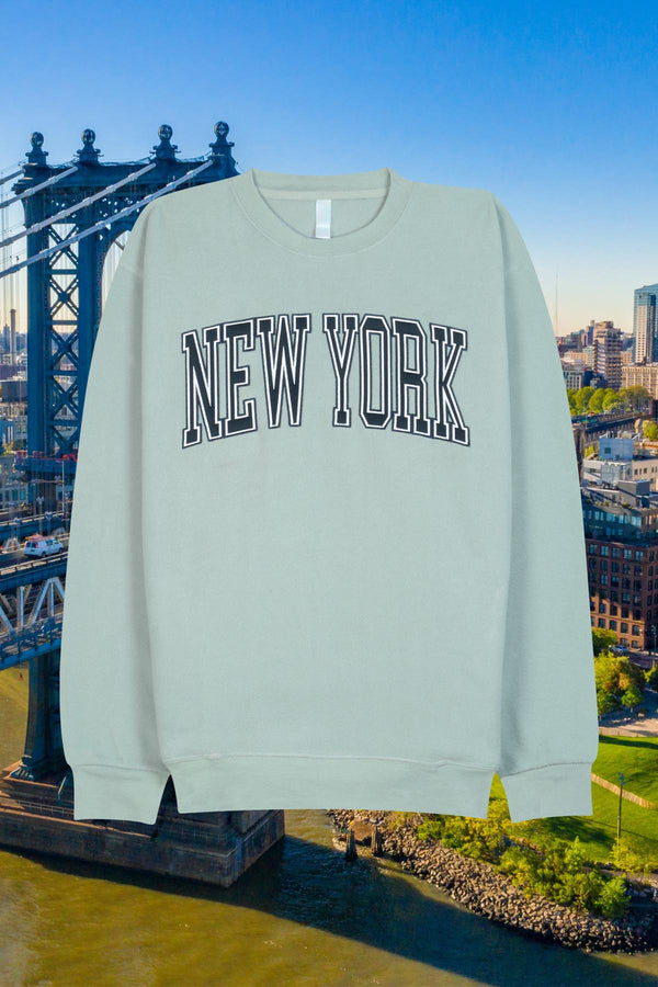 Adult Polar Fleece Sweatshirt with 'NEW YORK' Embroidery and Side Pockets - POL SINGA SAGE