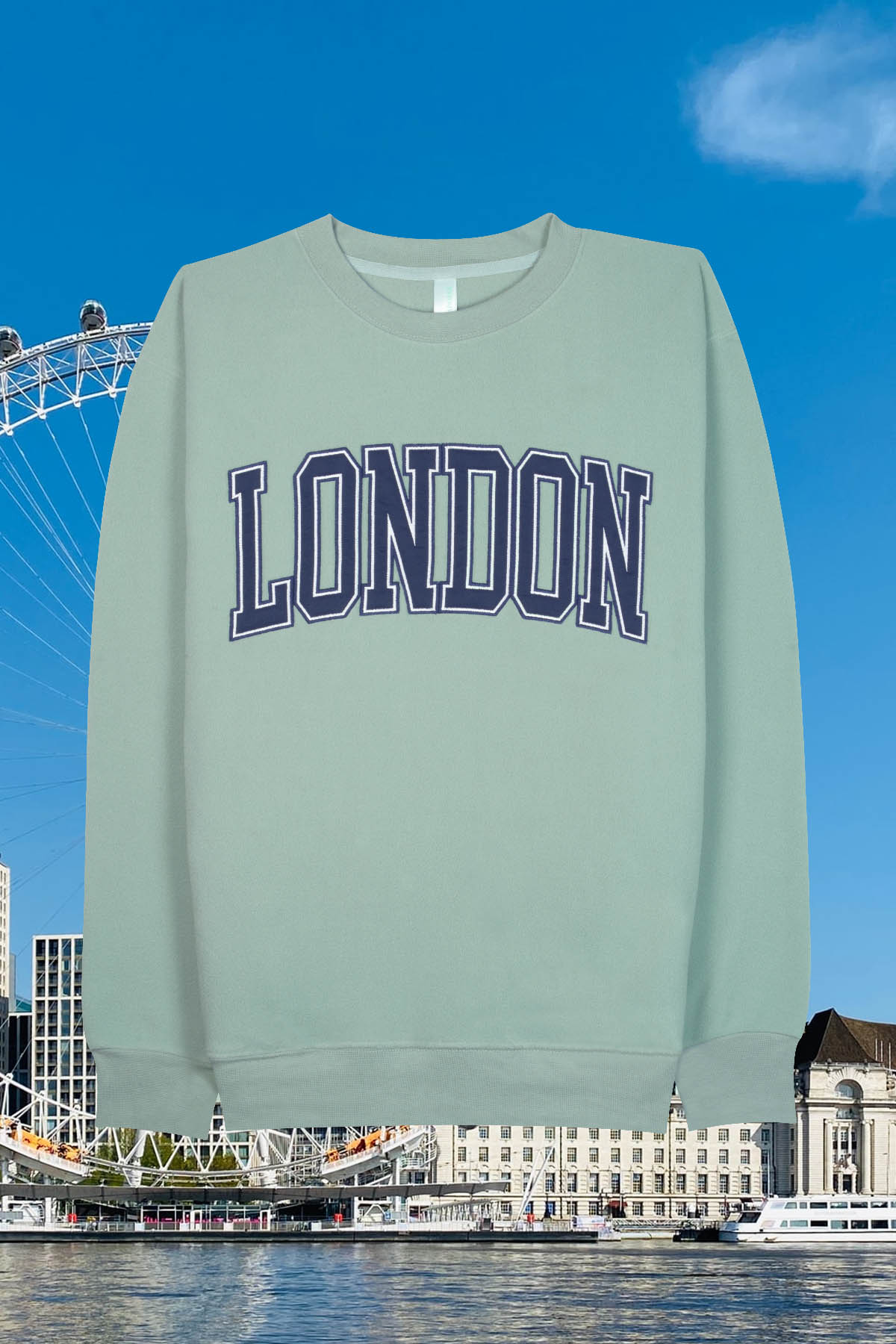 Polar fleece sweatshirt for adults featuring 'LONDON' embroidery and side pockets - SINGA SAGE.