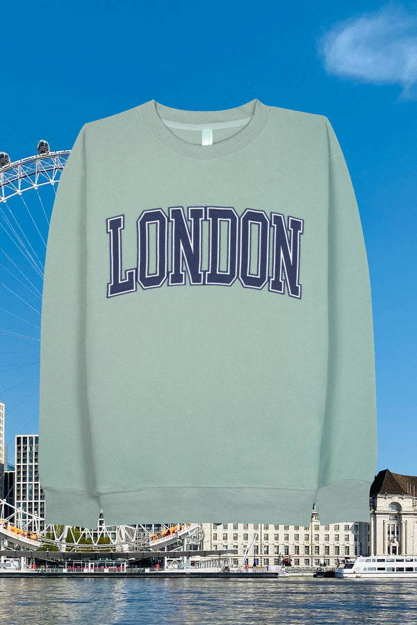 Polar fleece sweatshirt for adults featuring 'LONDON' embroidery and side pockets - SINGA SAGE.