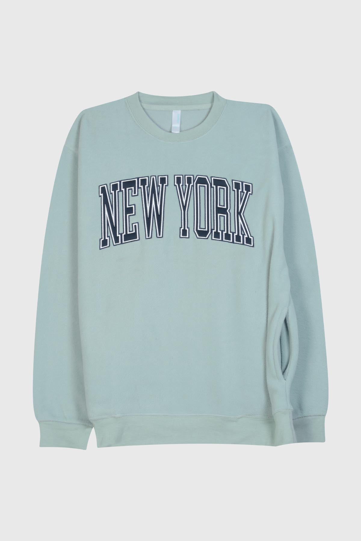 Adult Polar Fleece Sweatshirt with 'NEW YORK' Embroidery and Side Pockets - POL SINGA SAGE