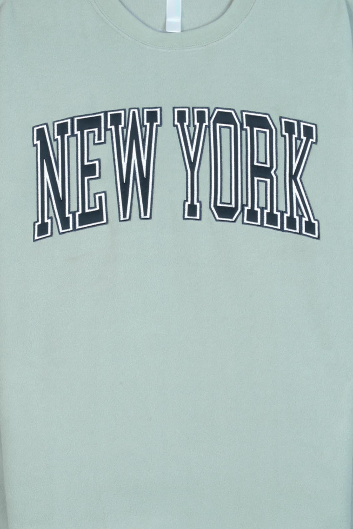 Adult Polar Fleece Sweatshirt with 'NEW YORK' Embroidery and Side Pockets - POL SINGA SAGE
