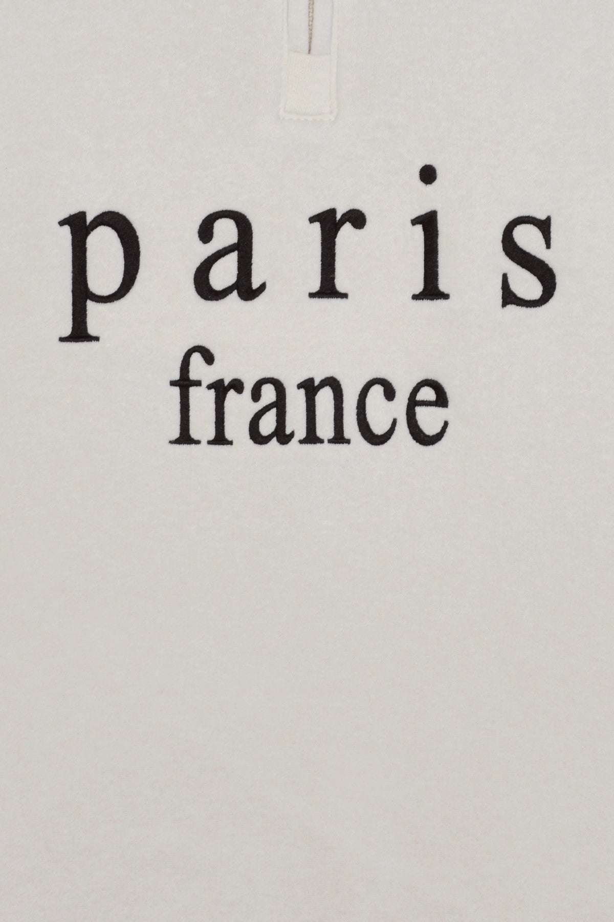 Adult Embroidered Quarter Zip Sweatshirt PARIS FRANCE Design Fleece Side Pockets – Beige