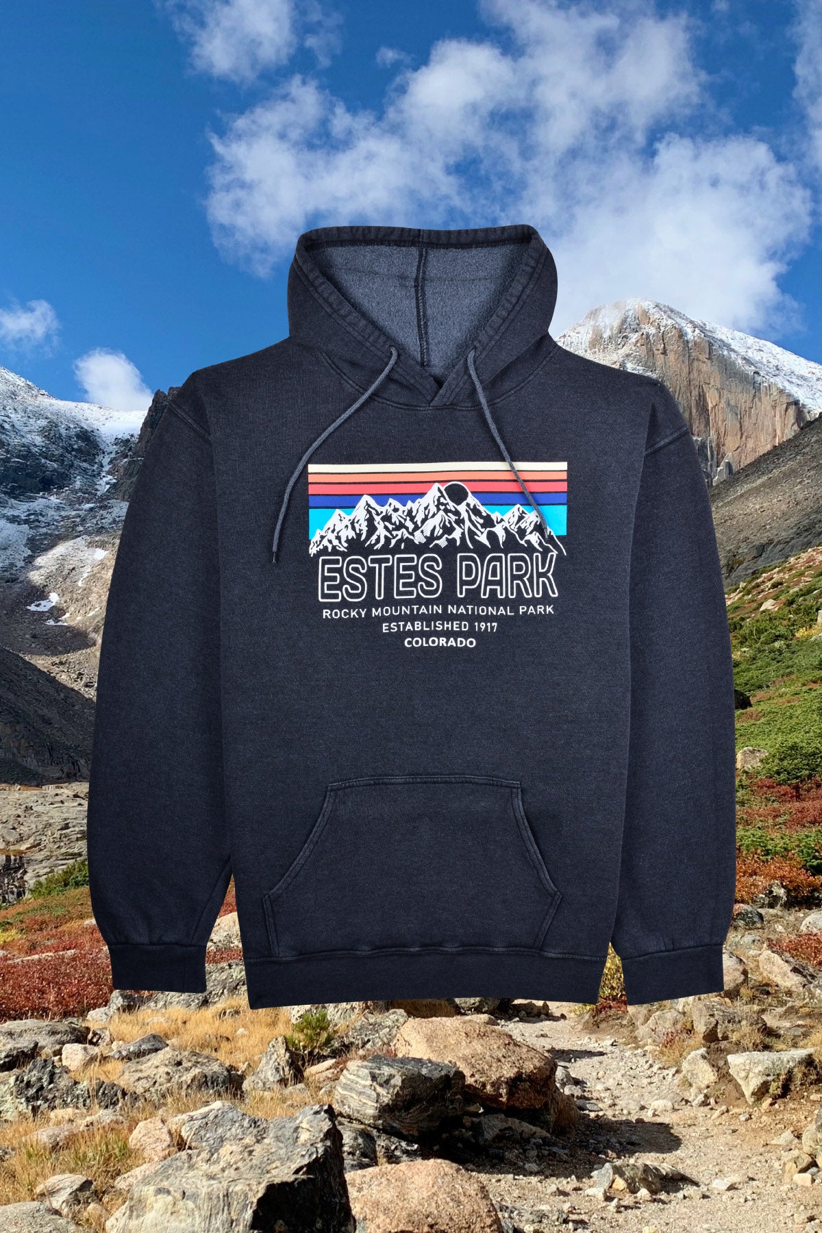 Retro Sunset, Estes Park, Colorado Graphic Sweatshirt with Rocky Mountain  National Park