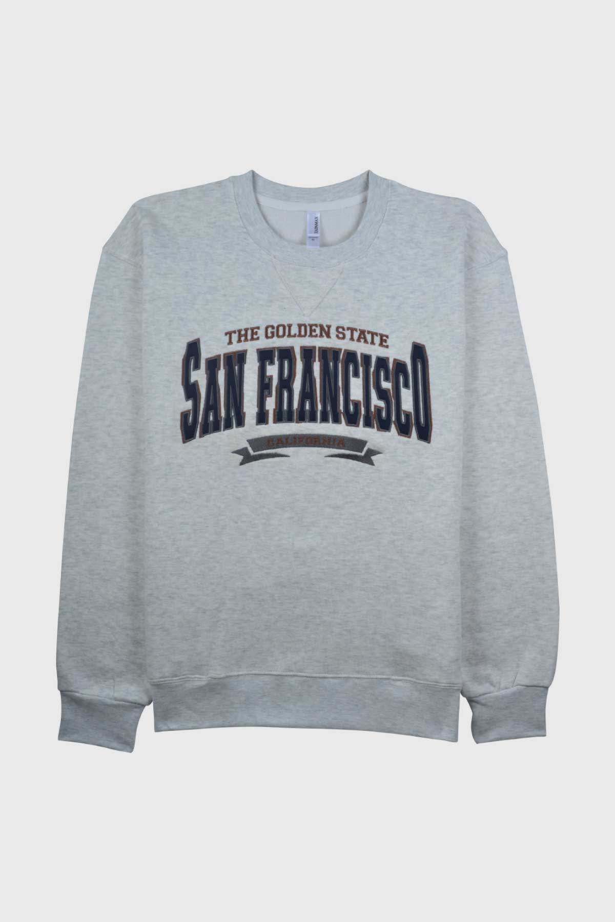 Mens Crew Neck sweatshirt Heather beige off white, Ash Gray. San Francisco California Letter Graphic. Sport outdoor active gym cotton jersey shirt.