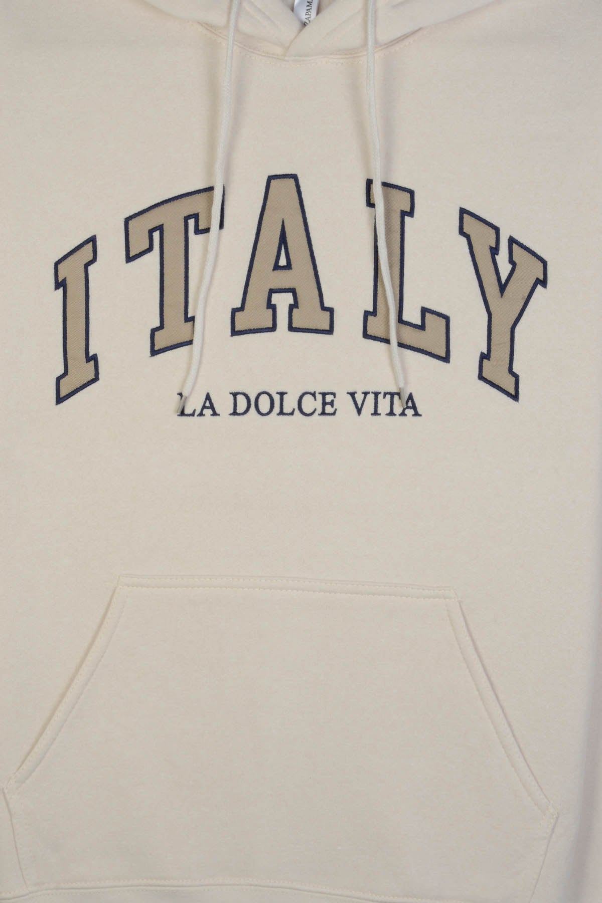 Beige embroidered "LA DOLCE VITA" hoodie, Adult unisex fit.