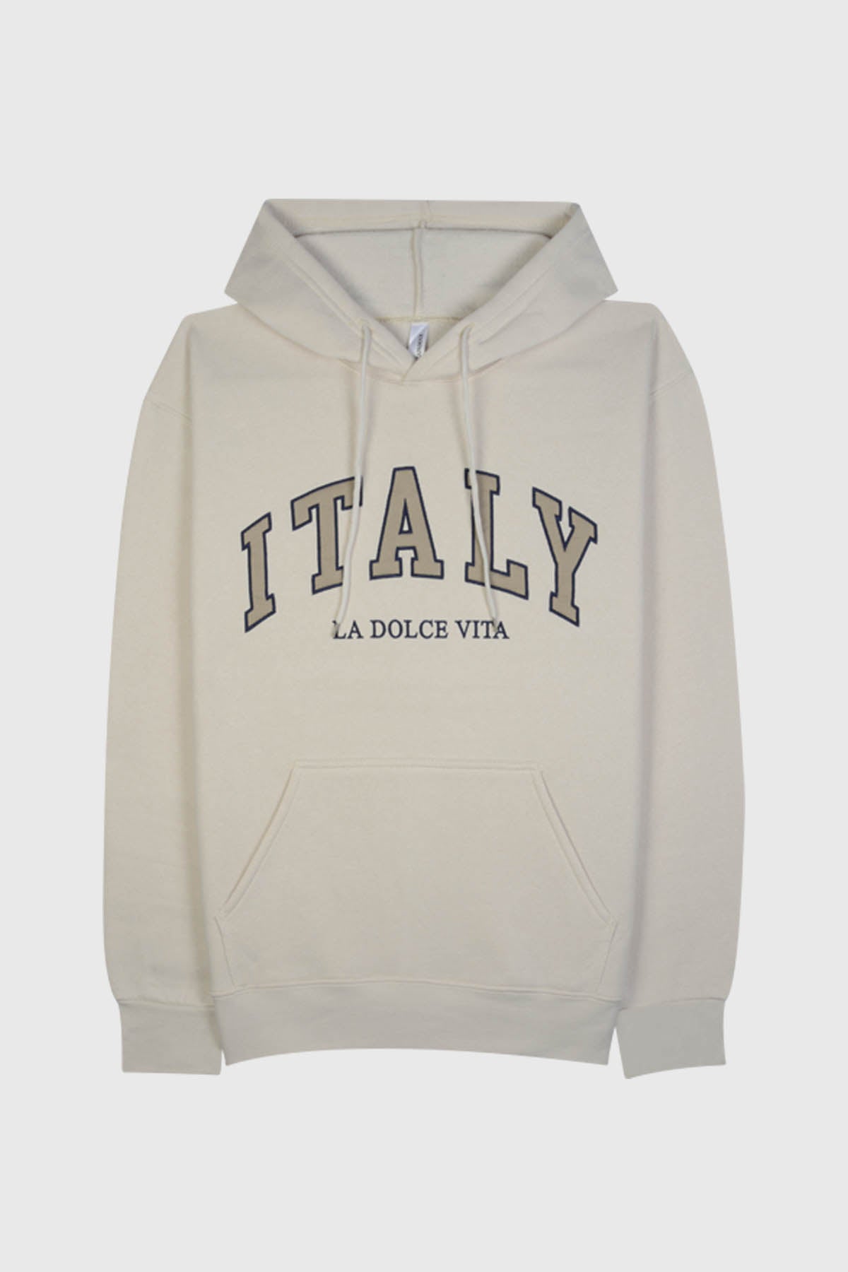 Beige embroidered "LA DOLCE VITA" hoodie, Adult unisex fit.