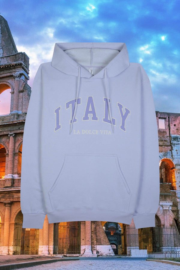Adult unisex pullover with embroidered "ITALY / LA DOLCE VITA" design.