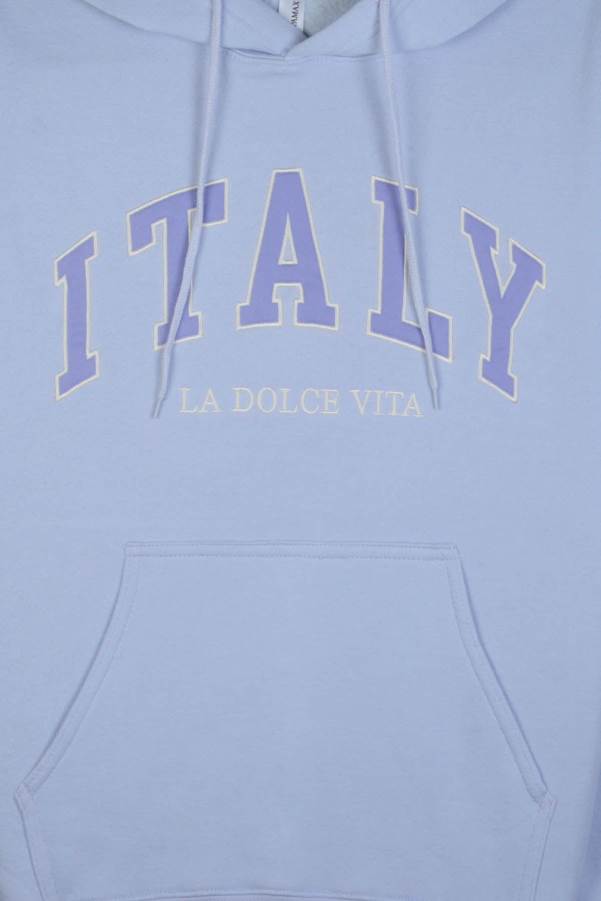 Adult unisex pullover with embroidered "ITALY / LA DOLCE VITA" design.