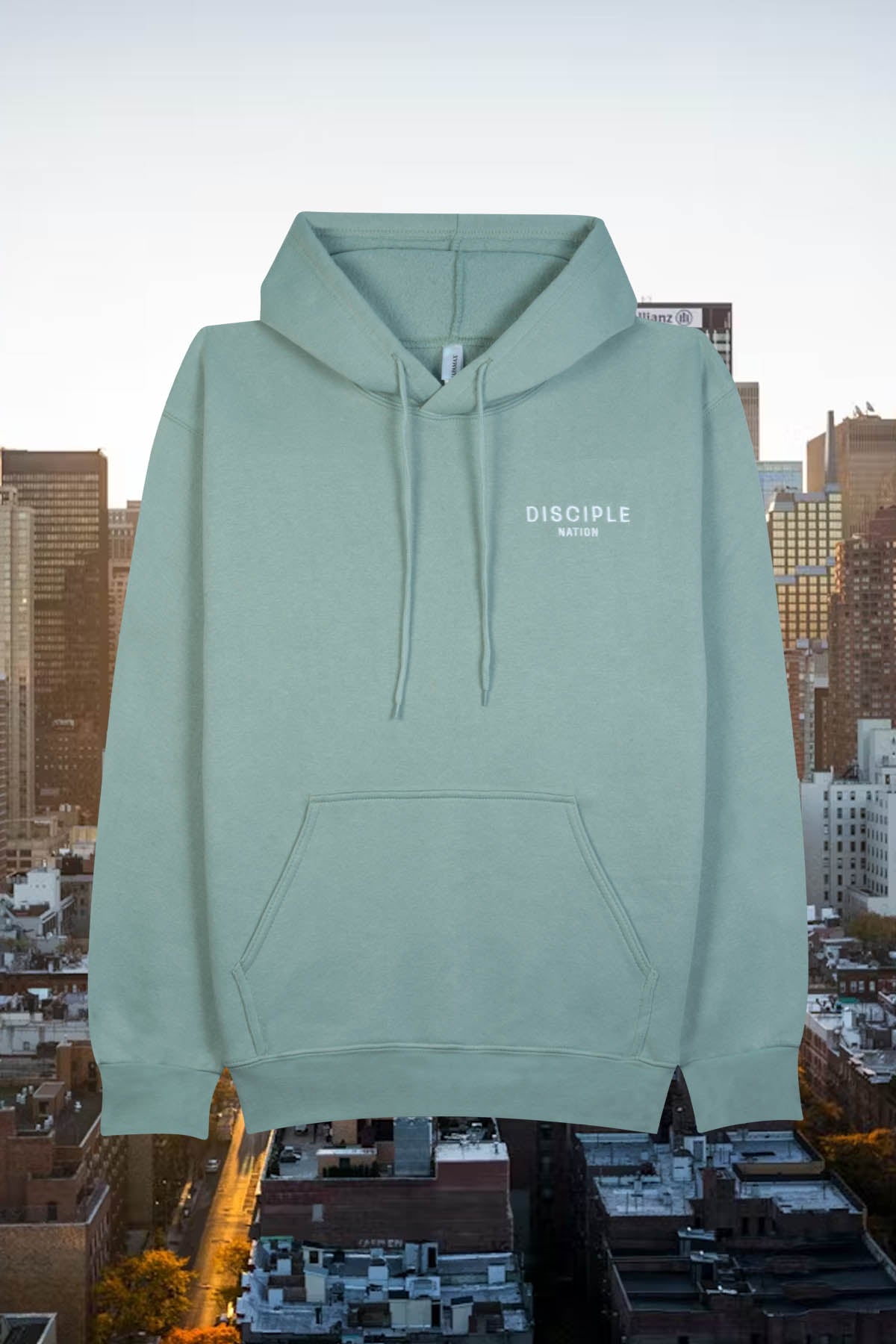 Cozy fleece hoodie with "Disciple Nation" embroidery.
