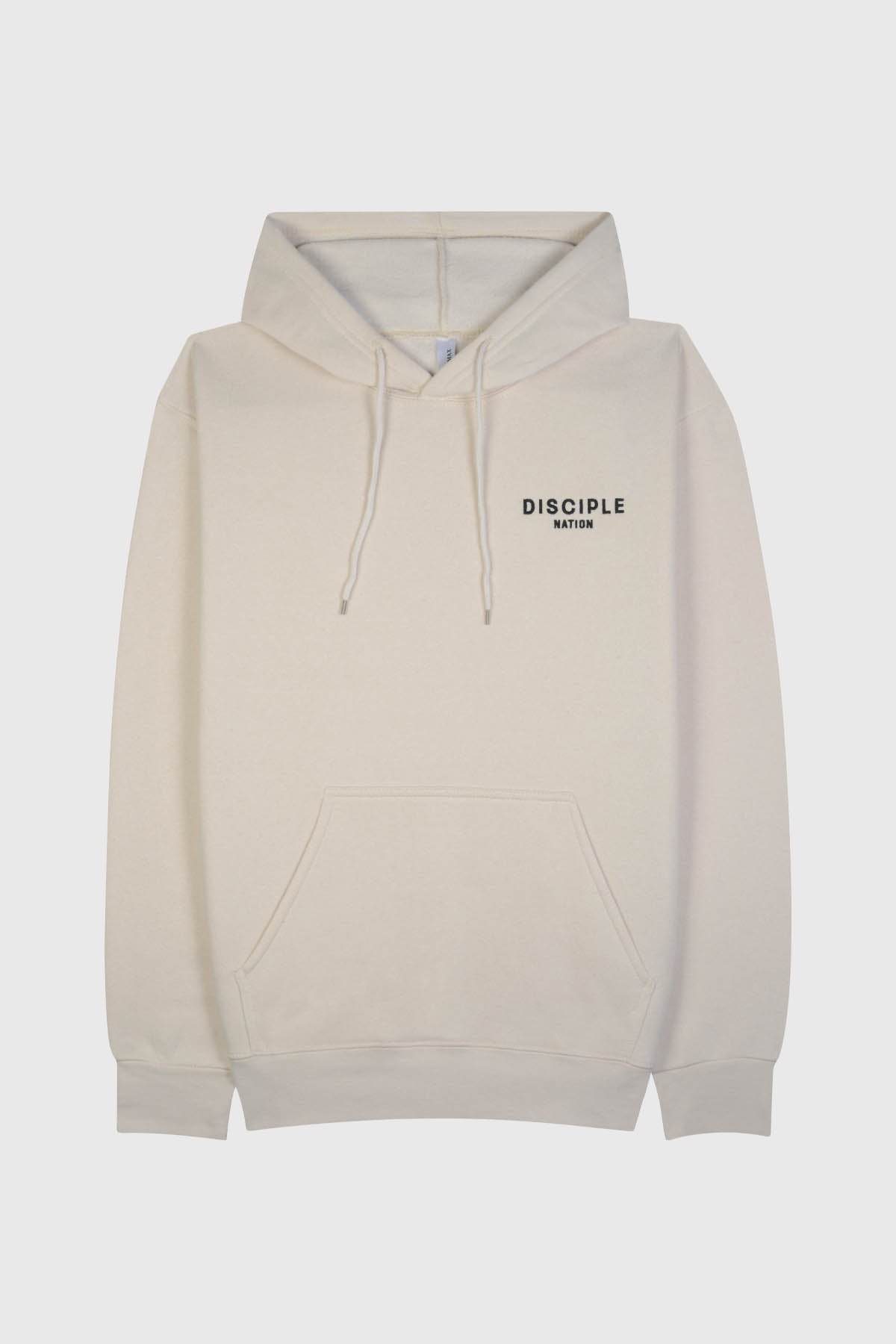 Embroidered "DISCIPLE NATION" back design on an adult fleece hoodie. 