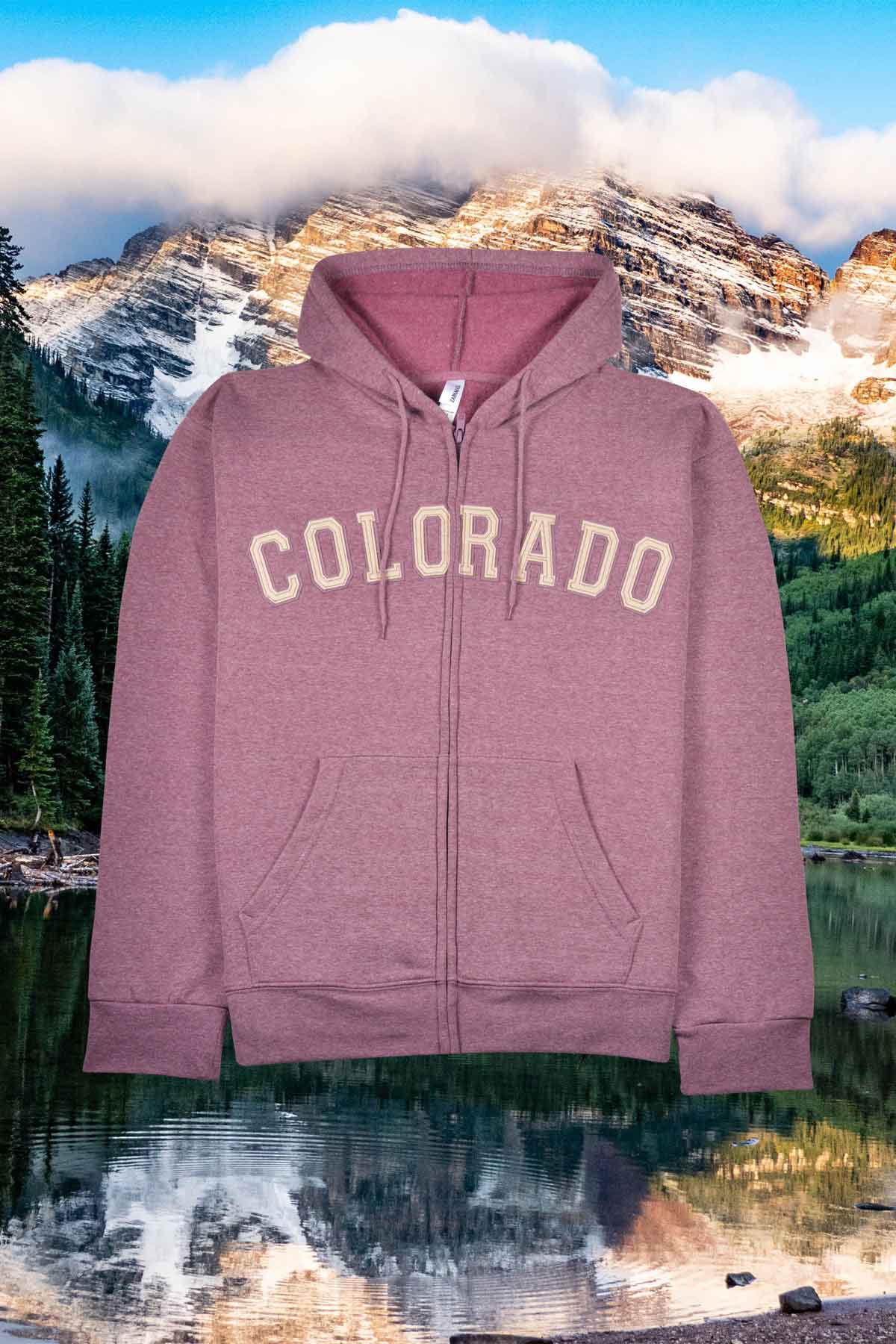 Embroidered Colorado zip up hoodie with varsity letters