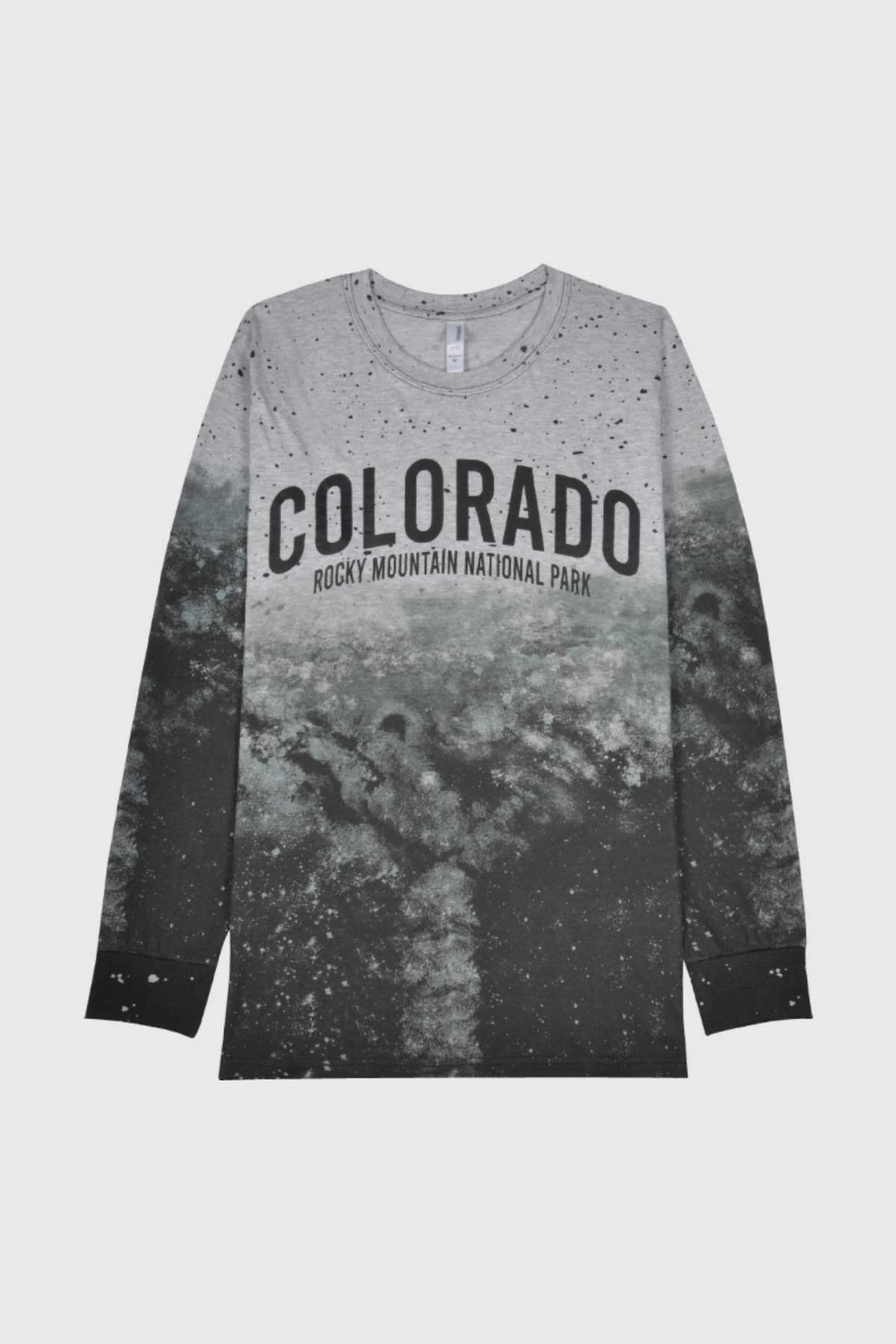 Colorado, Rocky Mountains t-shirt is black, gray. Long sleeve shirt is cool, streetwear style.