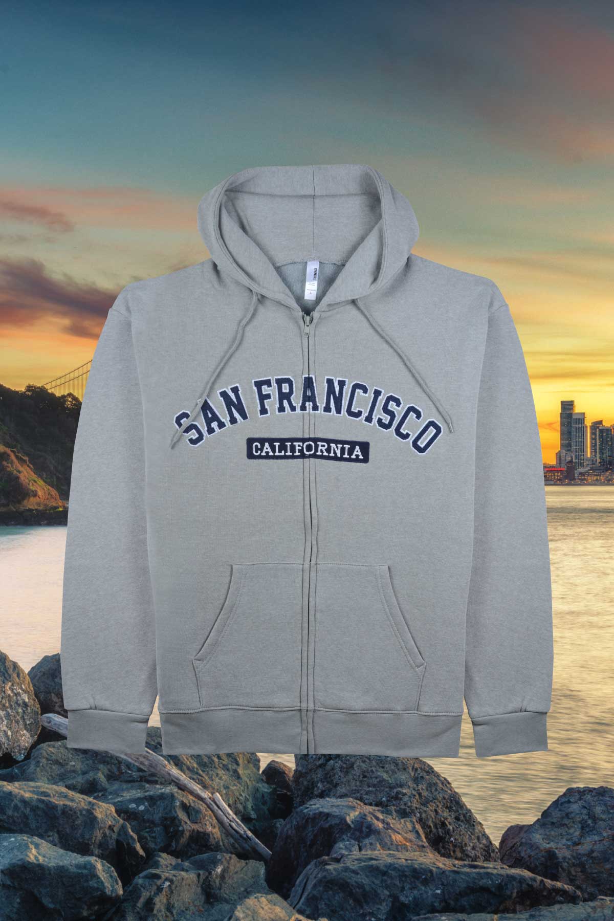 Embroidery San Francisco zip up hoodie in heather gray