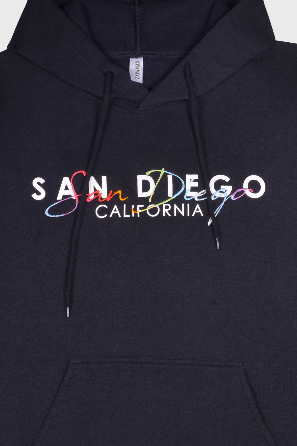 Rainbow letter graphic San Diego beach hoodie. Quiet rainbow PRIDE.