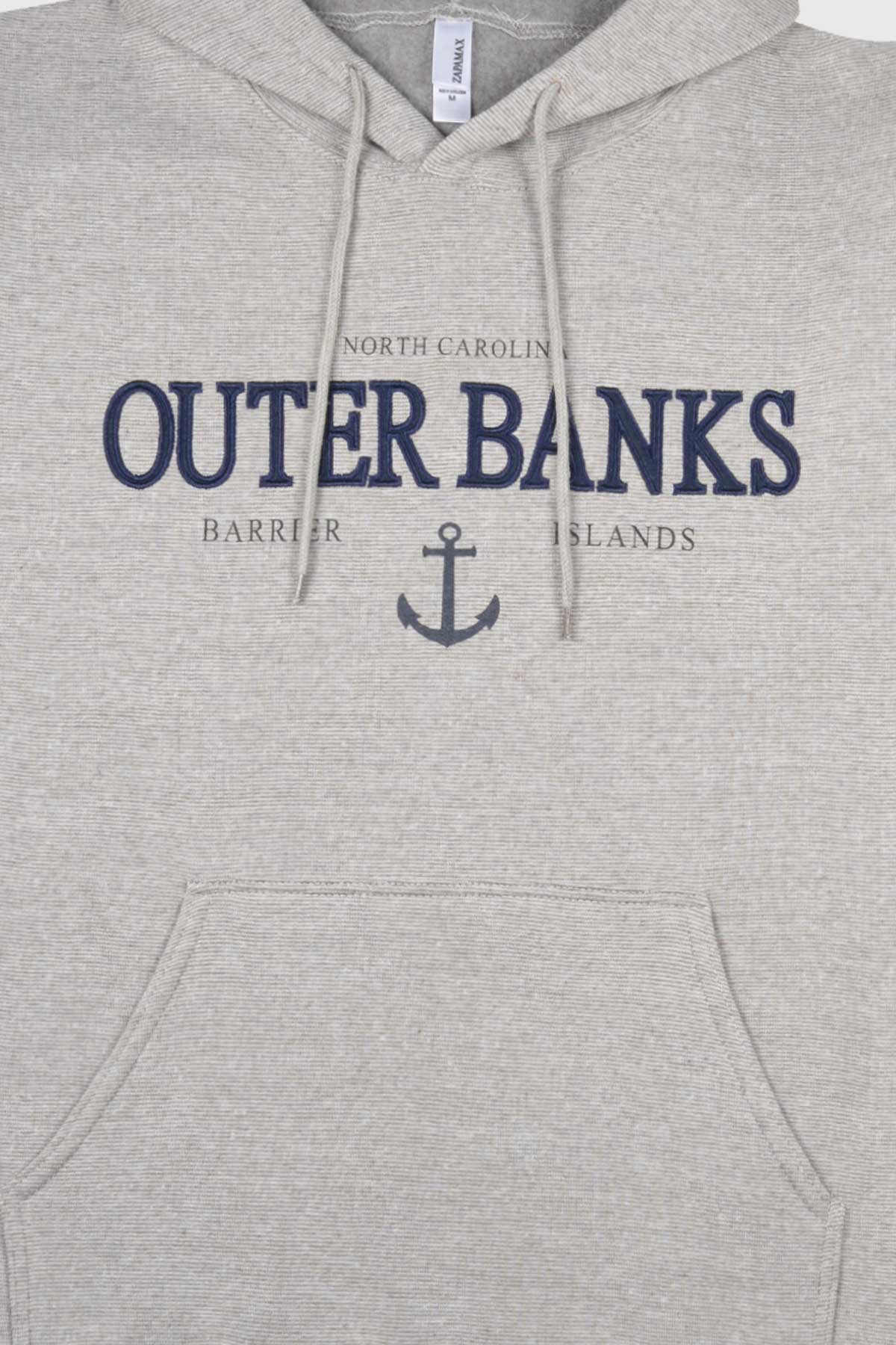 Retro Outer Banks pullover hoodie is embroidered patch letters & boating anchor