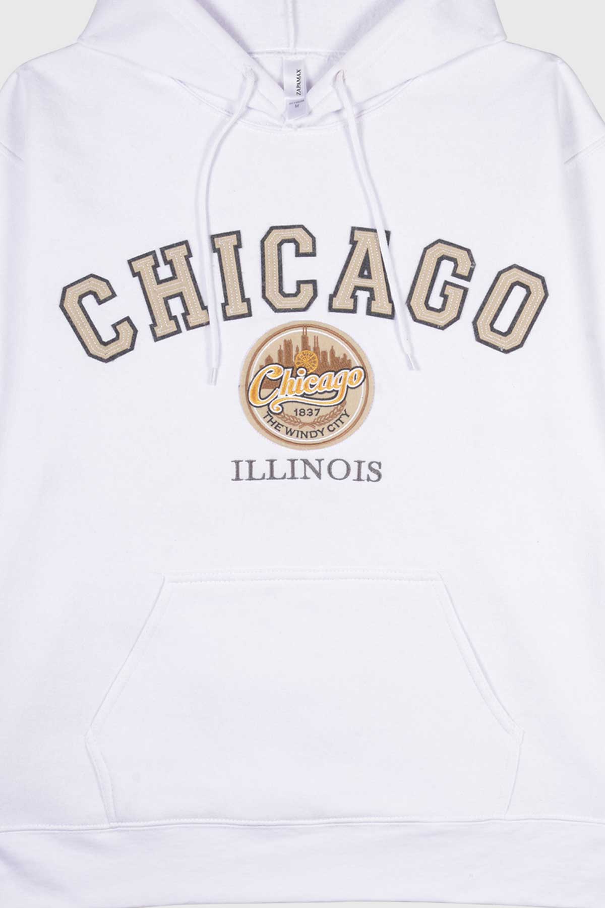 Varsity Chicago skyline hoodie is embroidered 