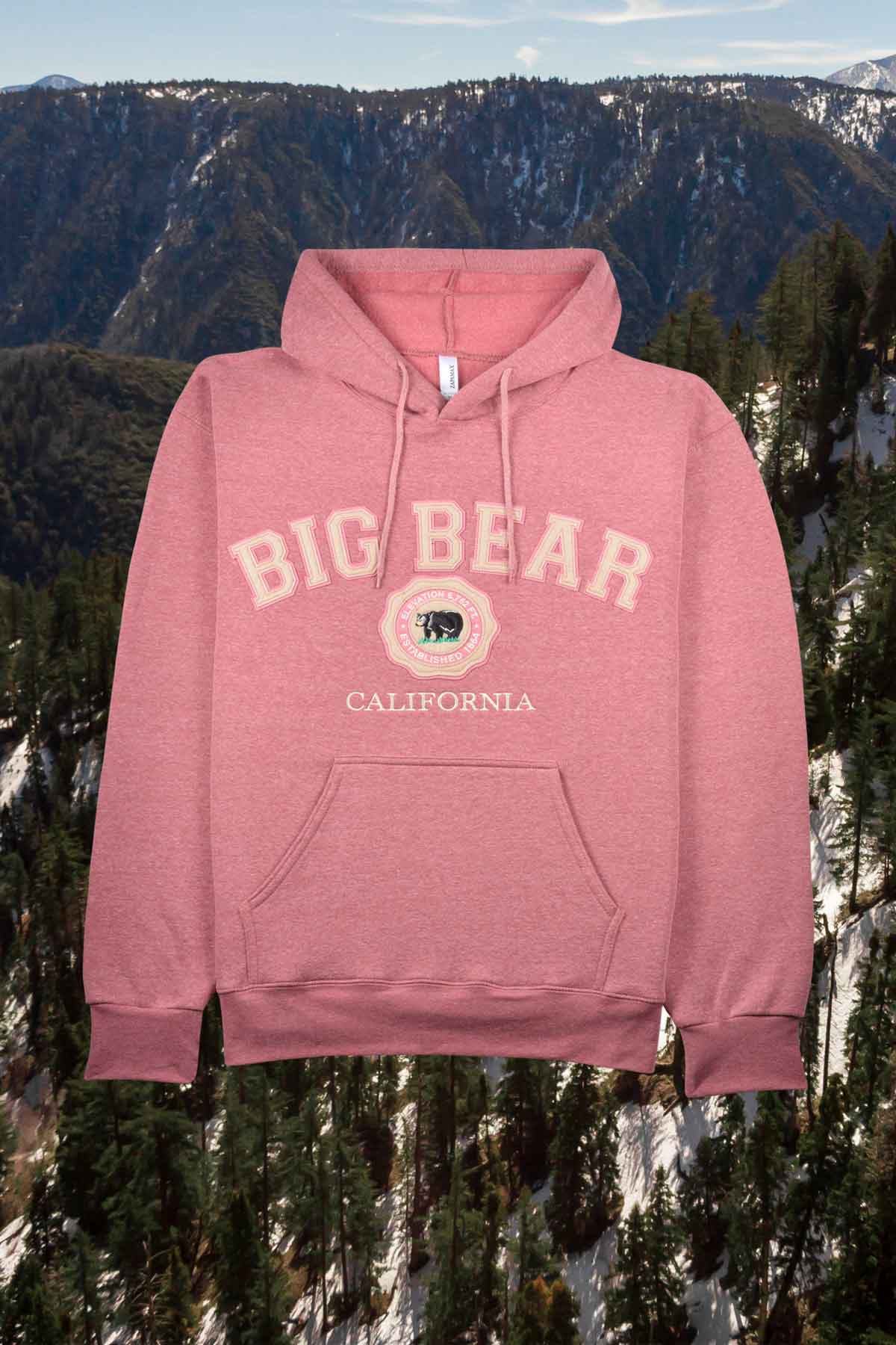 Pink California hoodie with Big Bear Lake & bear 